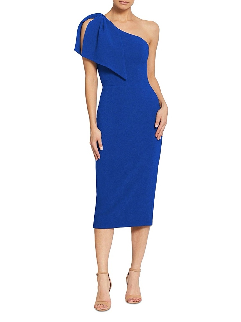 Dress the Population Royal Blue One Shoulder Bow Midi Dress Medium